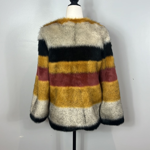 Zara Basic Outerwear Faux Fur Gold, Grey, Black & Wine Striped Jacket - Picture 10 of 17